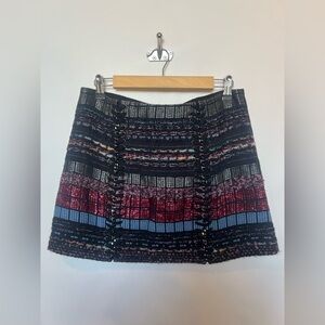 Ramy Brook Tweed Mini Skirt‎ Black Multicolor Woven Lace-Up Detail Size 6